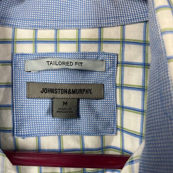 Johnston & Murphy White Long Sleeve Button Up Tailored Fit Check Shirt Mens Sz M - Picture 3 of 5